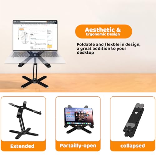 Moallia Laptop Stand with 360 Rotating Base, Computer Notebook Laptop Riser Metal Holder for Desk Collaborative Work, Fully Foldable for Easy Storage, Fits All MacBook, Laptops up to 16 inches, Black