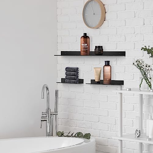 Z metnal Small Floating Shelves, Mini Metal Shelf for Collection Action Figures, Self Adhesive Decor Display Wall Shelf, Aluminum, Wall Mounted, Matt Black, 6 inch, 2 Pack