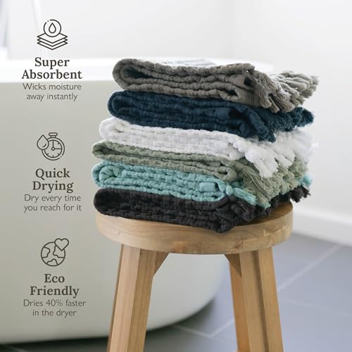 GILDEN TREE Decorative Waffle Hand Towels for Bathroom, 20x35 Large, Quick Drying Fingertip Towel, 2 Pack, Modern Style (Faded Black)