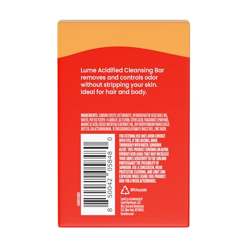 Lume Acidified Body Cleansing Bar - 24 Hour Odor Control - Removes Odor Better than Soap - Moisturizing Formula - Formulated Without SLS orParabens - OB/GYN Developed - 5 ounce (Clean Tangerine)