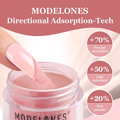 Modelones Dip Powder Nail Kit Starter, 4 Colors Nude Pink Bubble Bath Glitter Snow White Skin Nail Dip Powder Kit with Dip Powder Liquid Set Base Top Activator DIY Kit