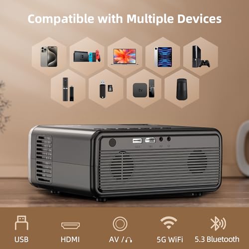 FUDONI Projector with WiFi and Bluetooth, Upgraded 5G Portable Projectors 4K Supported Native 1080P 12000L, Outdoor LED Movie Projector for Home Theater, Compatible w/iOS Android Phone/TV Stick/Laptop