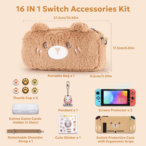 innoAura Switch Case for NS Switch, 17 in 1 Switch Accessories Set with Mermaid Switch Carrying Case, Switch Protective Case, Switch Screen Protector, Switch Thumb Caps (Mermaid Pink)