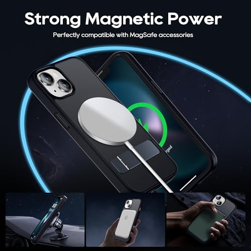 Niunisi Magnetic Case for iPhone 13 Case 6.1-Inch, Slim Kickstand with Screen Protector Compatible with Magsafe Shockproof Translucent Matte Cases Phone Case Cover, Black