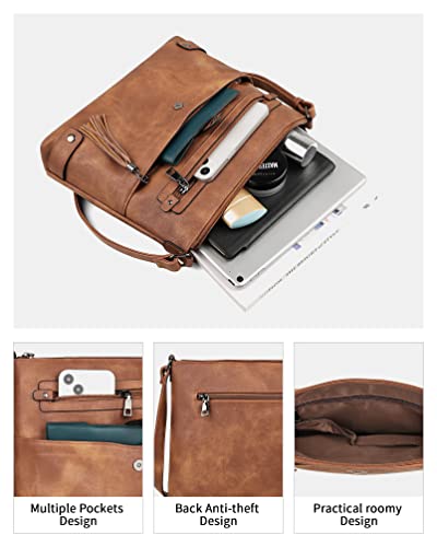 FADEON Large Crossbody Bags Purses for Women Crossbody Bag, Designer Leather Cross Body Purse Multi Pocket Shoulder Bag Brown