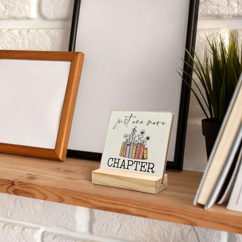 ANIANG Reading Room Book Desk Decor, Book Lovers Bookworm Gifts Wood Plaque, There is No Such Thing As too Many Books Wooden Plaque Sign with Wood Stand for Reading Room Home Library Shelf Decor