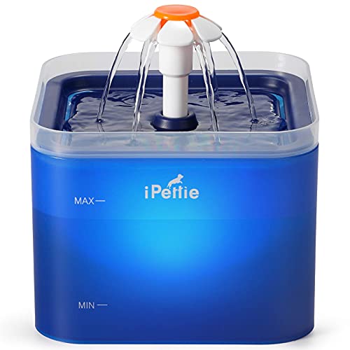 iPettie Neverland Cat Water Fountain with LED Light, 67oz/2.0L, Ultra Quiet Drinking Waterer, Automatic Filtered Water Dispenser, Water Purifier for Pets, Blue