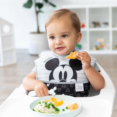 Bumkins Disney Baby and Toddler Plate and Spoon Set, Silicone Dish for Babies and Kids, Baby Led Weaning, Children Feeding Supplies, Microwave Safe, Platinum Silicone, Ages 6 Months Up, Mickey Mouse