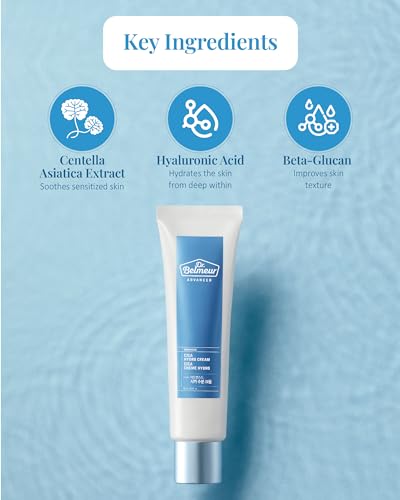 DR. BELMEUR Advanced Cica Hydro Cream (2fl oz) - Soothing, Barrier-Strengthening Face Moisturizer for Sensitive Skin. Korean Skin Care. Centella Asiatica, Hyaluronic Acid.