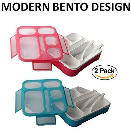 Bento Lunch Box Kids & Adult: Leakproof Containers for Boys & Girls with 6 Compartments - School, Daycare, Meal Planning Portion Control Container, BPA-Free Boxes, Utensils, Blue & Pink Set