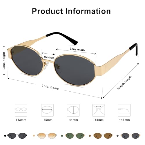 SOJOS Retro Oval Sunglasses for Women Men Trendy Sun Glasses Classic Shades UV400 Protection SJ1217 Gold/Grey Lens