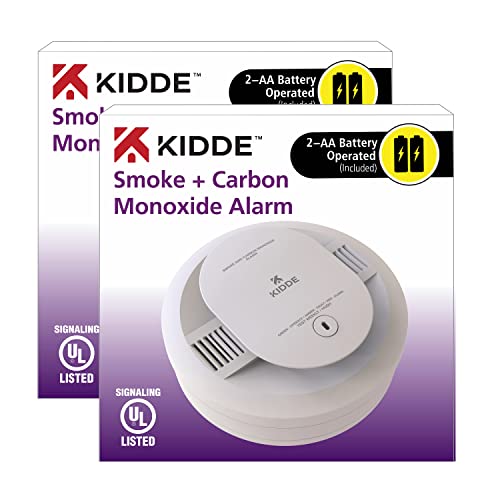 Kidde Smoke & Carbon Monoxide Detector, AA Battery Powered, LED Warning Light Indicators, 2 Pack