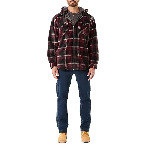 Smith's Workwear Men's Sherpa-Lined Zip-Front Hooded Microfleece Shirt-Jacket, Burgundy-469
