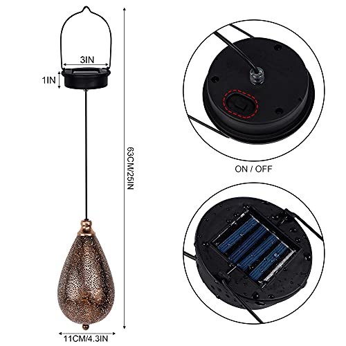 Solar Outdoor Lanterns - Set of 2 Hanging Lights, Fairy Solar Garden Party Decorative Lantern, Hexagon Lamps for Front Porch, Patio and Yard Outdoor Solar Lanterns Waterproof Hanging Garden Decor
