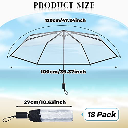 18 Pcs Clear Foldable Umbrellas Bulk Transparent Travel Umbrella Clear Umbrella Manual Open and Close Compact Folding Umbrella for Wedding Anniversary Christmas Party Favors (Black Trim)