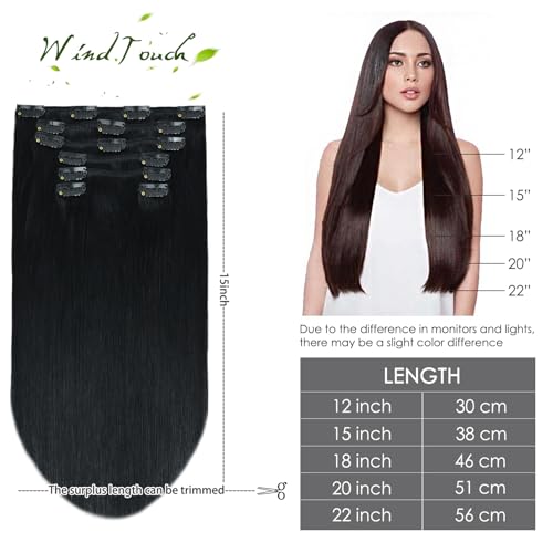 WindTouch Clip in Hair Extensions Real Human Hair #60 Platinum Blonde Hair Extensions 15Inch 70g 7pcs Blonde Human Hair Clip in Extensions Straight Clip in Hair Extensions