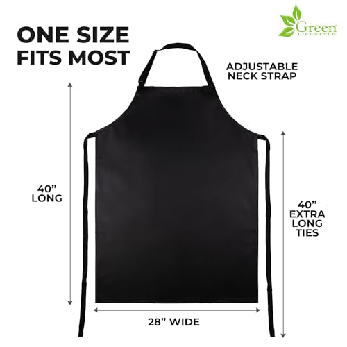GREEN LIFESTYLE 3 Pack Server Aprons with 3 Pockets - Waist Apron, Waitress Apron for Women and Man, Water Resistant with Long Waist Strap Reinforced Seams, Half Apron (Black)