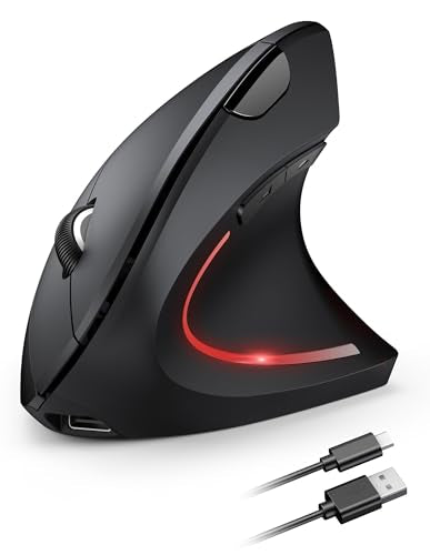 TECKNET Ergonomic Mouse, Rechargeable Vertical Ergo Mouse Wireless, Silent 2.4GHz 6 Buttons Optical Carpal Tunnel Mouse, 5 Adjustment Levels, Up to 4800DPI Wireless Mouse for Laptop, Desktop, PC