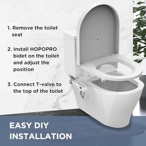 HOPOPRO Bidet Attachment for Toilet, Non-Electric Bidet Ultra-Slim Dual Nozzle (Feminine/Rear Wash), Fresh Cold Water Sprayer Bidets for Existing Toilets with Adjustable Pressure Control 1-Min Install