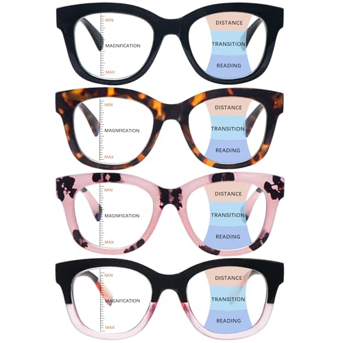 ZONLON 4 Pack Progressive Multifocus Reading Glasses for Women Spring Hinge Blue Light Blocking Computer Readers (4 Mix C1, 1.00)