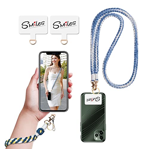 Lostars Boho Macrame Phone Wrist Strap,Phone Wristlet Strap with Tether Tab,Anti-Loss Phone Bracelet Strap (Blue set)