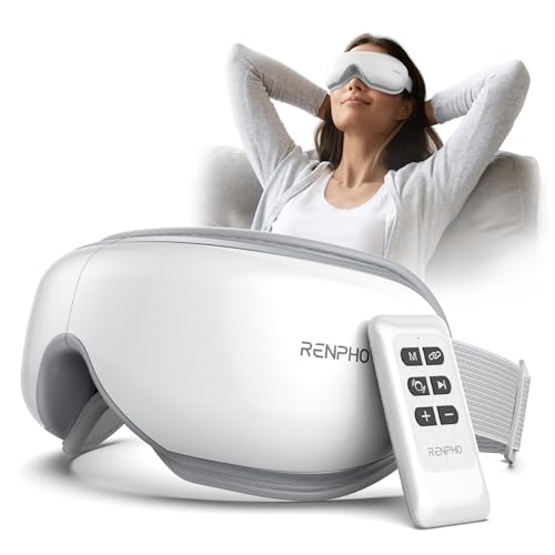 FSA HSA Eye Massager, RENPHO Eyeris 1 Eye Massager, Christmas Birthday Gifts, Eye Massage Mask with Remote, Heat, Compression for Eye Strain Relief, Reduce Stye Eye, Improve Sleep, Head Massager Scalp