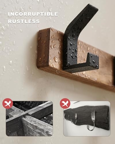 Statiem Coat Rack Wall Mount Coat Hooks, Wooden Black Coat Rack with 4 Hooks Aluminum Wall Hook Rack for Hanging Coat Hat Bag Towel Hanger Rustproof Walnut Wood Coat Holder 15.7 Inches