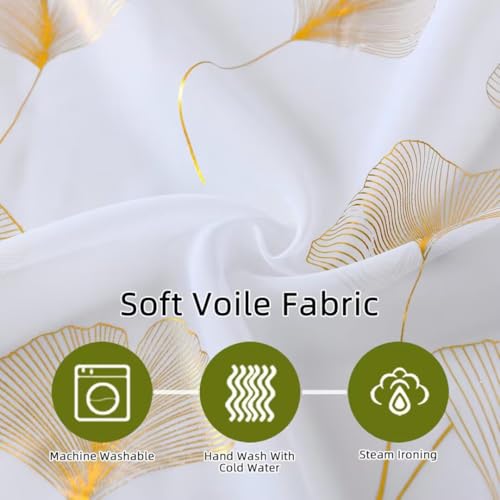 youleyar Silver Foil Print Voile Sheer Curtains,Wicker Grommet Top Window Drapes 63 Inches Long, Luxury Metallic Bronzing Treatment Panels for Home Window Decoration, 2 Panels