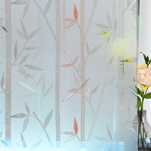 Static Cling Window Film,Privacy Door Film,Decorative Glass Film,Bamboo Stained Glass Window Tint Anti UV for Home and Office Decoration,17.5 inches by 78.7 inches