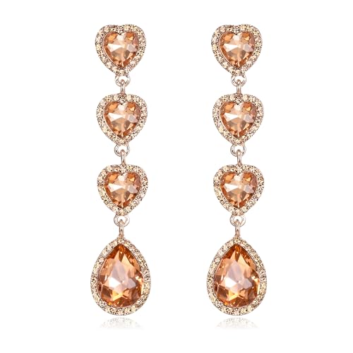 EleQueen Women's Art Deco Austrian Crystal 3 Heart Teardrop 3.2 Inch Long Dangle Earrings for Wedding Party Prom Clear Silver-Tone