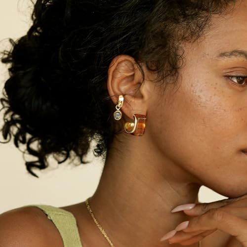 KissYan Acrylic Drop Earrings for Women, 14K Gold Plated Resin Chunky Hoop Earrings, Lightweight Hollow Open Hoops Geometric Square Translucent Hypoallergenic Vintage Fashion Jewelry Gifts (Amber)