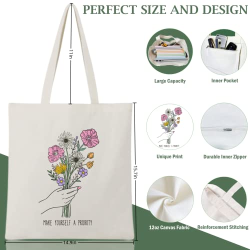 Andeiltech Women Canvas Tote Bag Large Capacity Handle Tote Bags with Inner Zipper Cat Graphic Grocery Reusable Bags for Beach Shopping