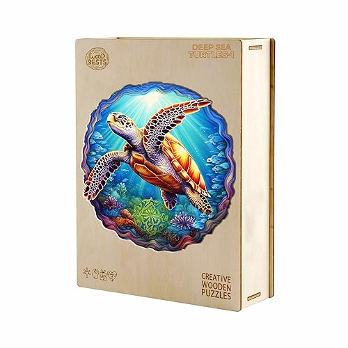 Wooden Jigsaw Puzzle for Adult, Puzzle Wooden Jigsaw, Adults Wooden Jigsaw Puzzles -DEEP SEA TURTLES- Animal Wooden Puzzle - A5-8.4 * 8.7in - 100pcs