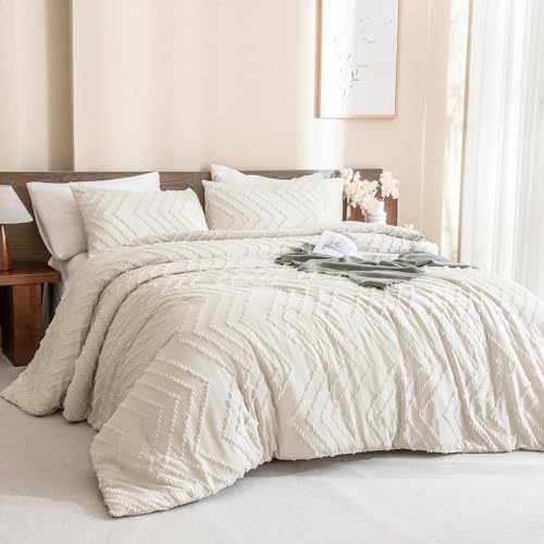 Andency Purple Comforter Set Queen Size, Boho Girls Women Lavender Soft Fluffy Warm Lightweight Bedding Comforter Sets for Queen Bed, 3 Pieces Chevron Tufted Aesthetic Microfiber Comforter Set