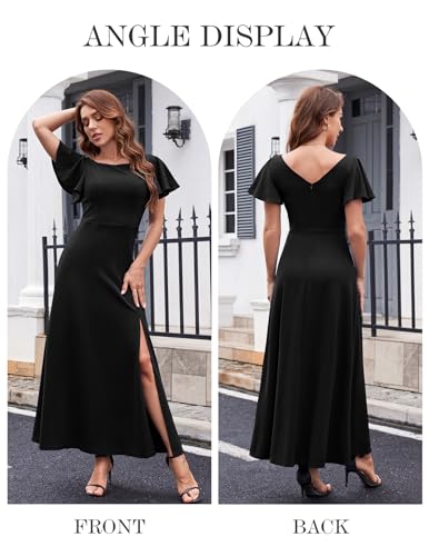 DRESSTELLS Formal Dress, Black Tie Wedding Guest Dress for Women, Long Cocktail Party Evening Maxi Dress, Summer Fit Flare Modest Funeral Dress 2024 Black S