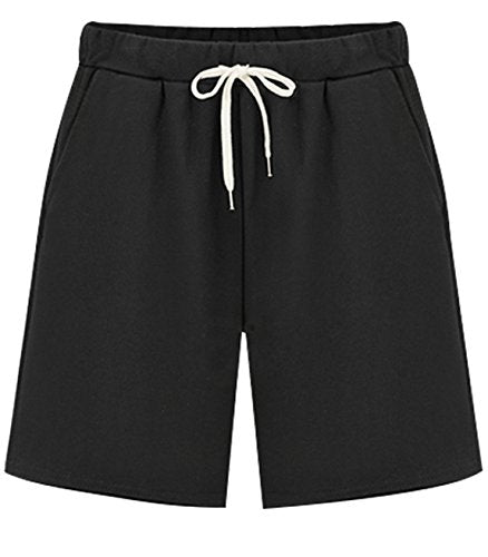 HOW'ON Women's Soft Knit Elastic Waist Jersey Casual Bermuda Shorts with Drawstring Blue Grey S