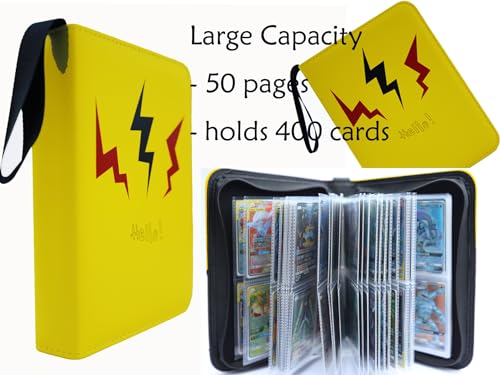 Binder for Pokemon Card Binder of 400 Card Collection/4 Pocket Card Binder/Trading Card Binder/Card Album with Zipper, 50 Sheets, Yellow