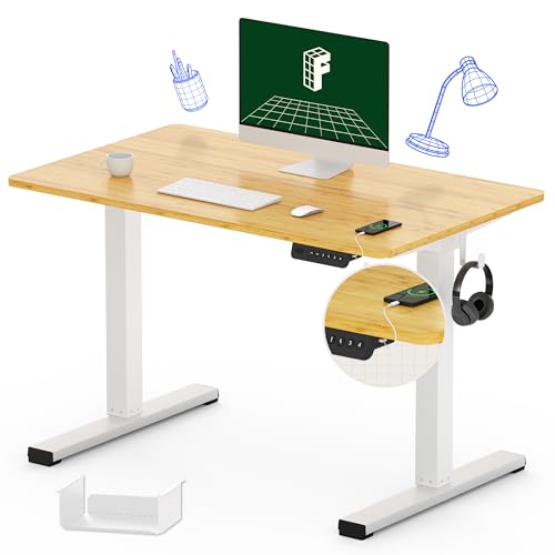 FLEXISPOT Standing Desk Quick Assembly Electric Sit Stand Desk Whole-Piece Desktop Ergonomic Memory Controller Adjustable Height Desk(White Frame + 40" Bamboo Texture Desktop)