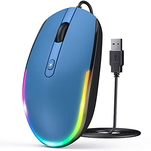 seenda Wired Mouse - USB Computer Mouse Wired with RGB Backlit Optical LED Mouse with Attached USB Cord for Laptops Notebooks Chromebook - Black