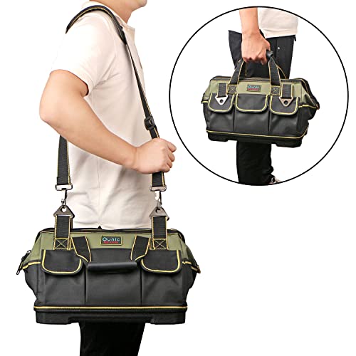 Tool Bag, Ounic 17 Inch Large Tool Bag Heavy Duty With Wide Mouth and Waterproof Strong Molded Base, Heavy Duty Tool Bag Organizer with Adjustable Shoulder Strap Specially Designed for Various Tools
