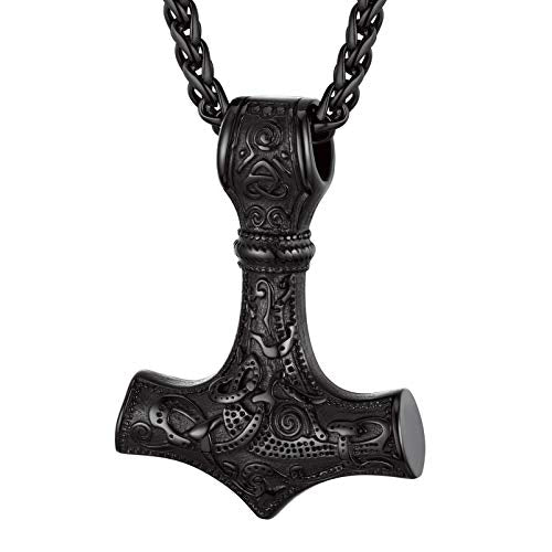 Viking Norse Jewelry Thors Hammer Necklaces For Men Women Vintage Mjolnir Black Pendant Necklace