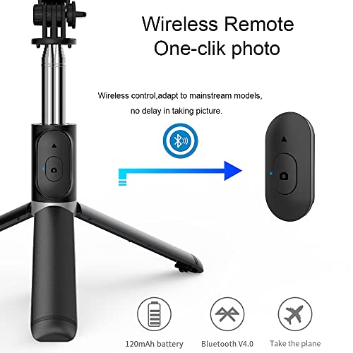 KOMI Selfie Stick Tripod,Stable Tripod Stand with Detachable Wireless Remote,Compatible with iPhone 15 Pro Max/15 Plus/14/13,GoPro, Samsung,LG,Google Smartphones(Black)