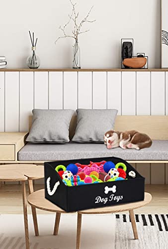 Morezi Large dog toy bin puppy shallow toy baskets dog toy storage perfect for living room playroom closet home organization - Black