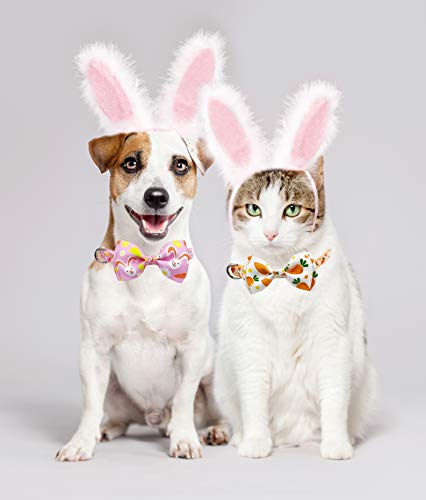 Easter Dog Collar with Bow Tie, Holiday Bunny Carrot Collar for Small Medium Large Dogs (Hoppy Hour/Pink, Small)