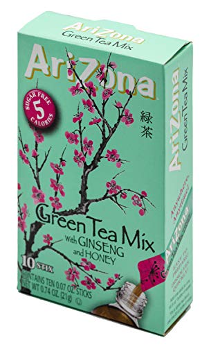 AriZona Green Tea with Ginseng Sugar Free Iced Tea Stix, Low Calorie Single Serving Drink Powder Packets, 10 Count (Pack of 12)