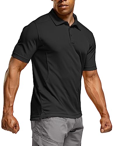 CQR Men's Polo Shirt, Long and Short Sleeve Tactical Shirts, Dry Fit Lightweight Golf Shirts, Outdoor UPF 50+ Pique Shirt, Frost Essential Black, X-Large