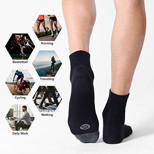 CS CELERSPORT 6 Pack Men's Ankle Socks with Cushion Athletic Running Socks, Black, Shoe Size: 7-9
