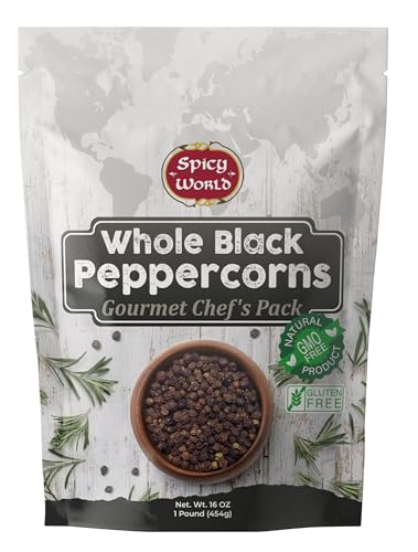 Spicy World Black Peppercorns Whole 1 Pound - As Seen On Tik Tok - Non-GMO, Steam Sterilized Whole Peppercorns for Grinder Refill