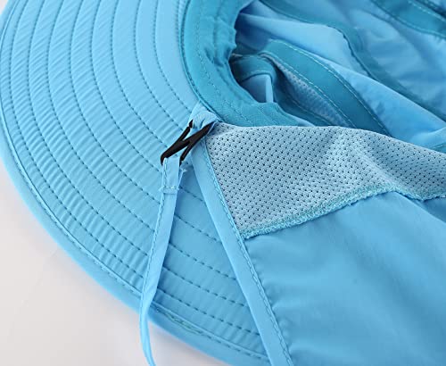 Home Prefer Mens UPF 50+ Sun Protection Cap Wide Brim Fishing Hat with Neck Flap (Sky Blue)