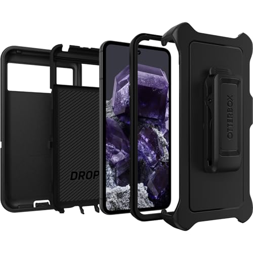 OtterBox Google Pixel 8 Defender Series Case - BLACK, rugged & durable, with port protection, includes holster clip kickstand